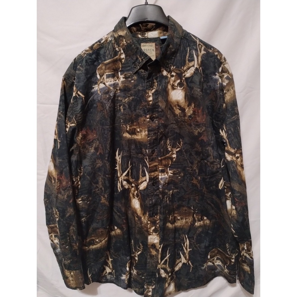 Legacy Falls Outfitters Men's L Deer Animal Print Long Sleeve Button-Up Cotton